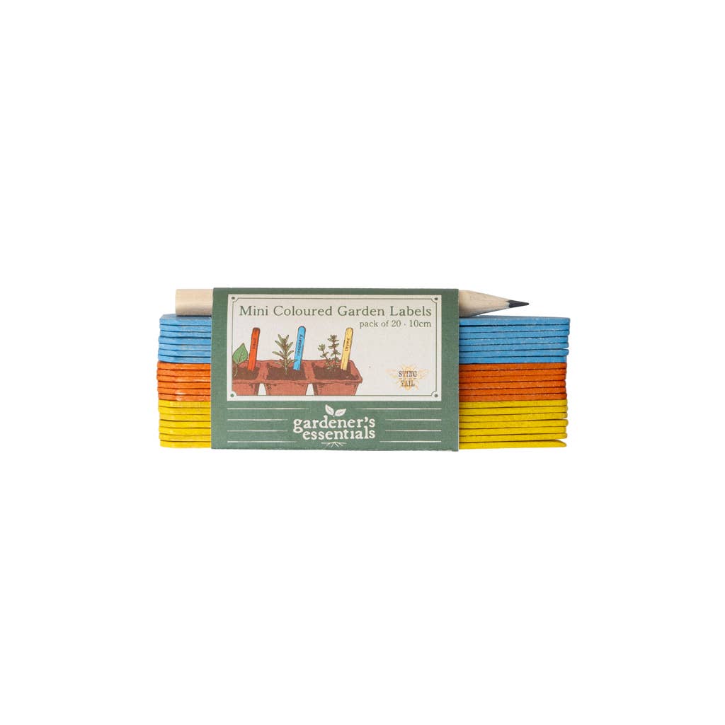 Gekleurde houten plantenlabels 10 cm – 20 stuks + potlood - Tuinkabouter Chrisje