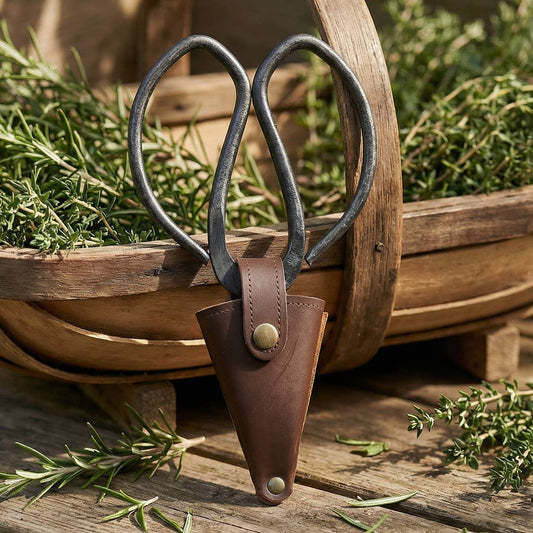 Grote tuinschaar met etui van vegan leer - Tuinkabouter Chrisje