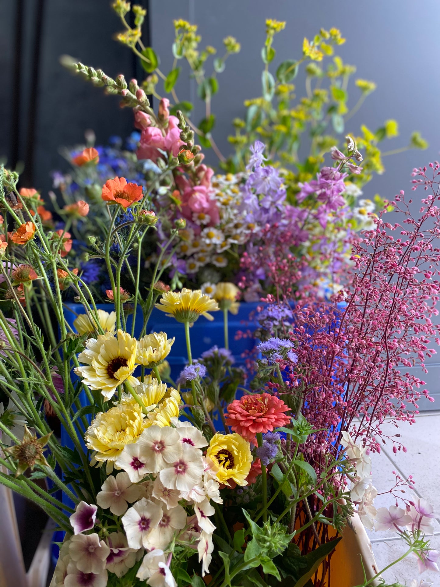 Party bucket with seasonal flowers