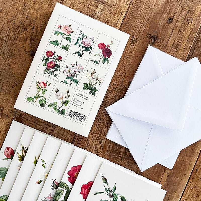 Wenskaarten "Historic Roses" - Set van 8 kaarten met enveloppe - Tuinkabouter Chrisje