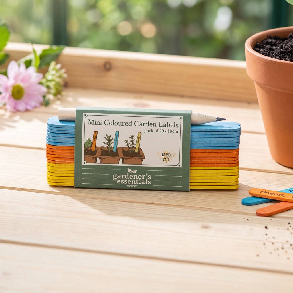 Gekleurde houten plantenlabels 10 cm – 20 stuks + potlood
