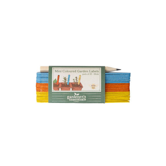 Gekleurde houten plantenlabels 10 cm – 20 stuks + potlood - Tuinkabouter Chrisje