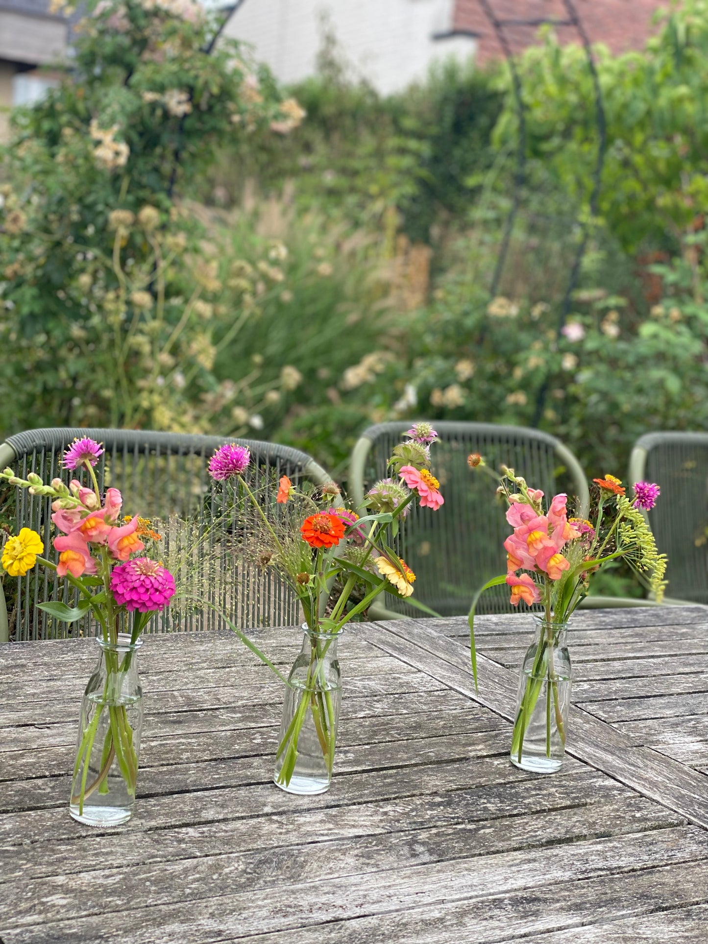 Petits vases de table remplis de fleurs fraîches